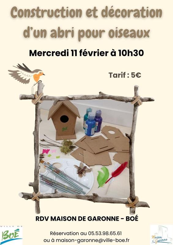 Atelier de construction et décoration d'un abri pour oiseaux