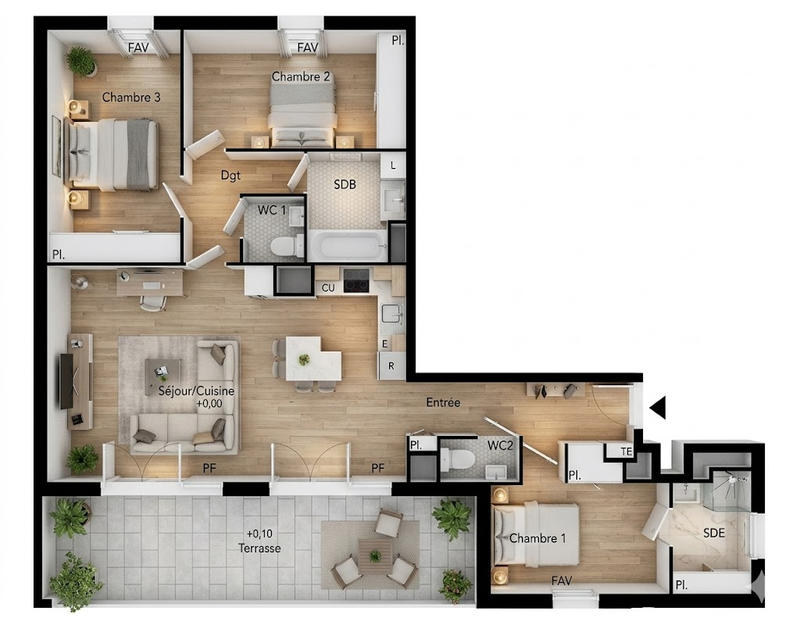 Appartement - 92 m² - 4 pièces