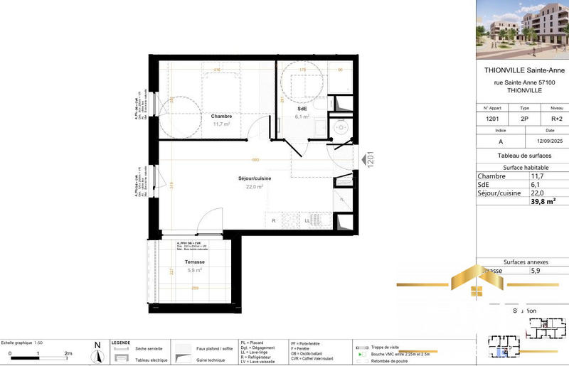 Appartement - 40 m² - 2 pièces