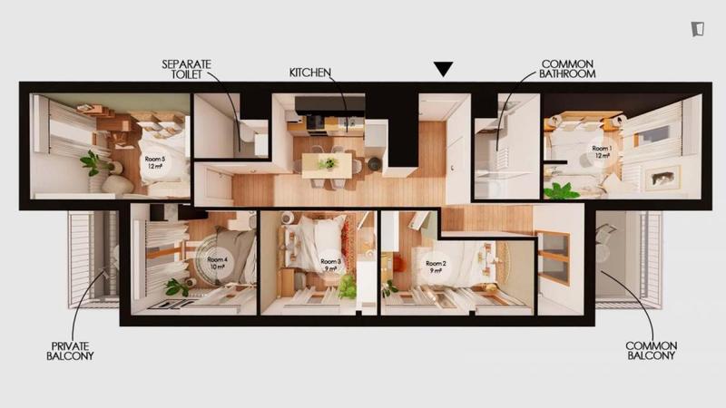 Chambre - 12 m² - 5 pièces