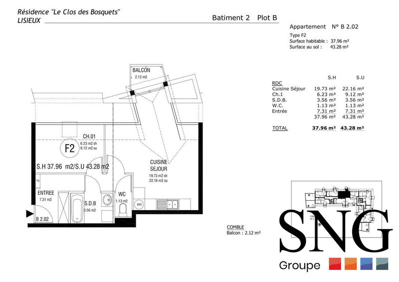 Appartement - 36 m² - 2 pièces