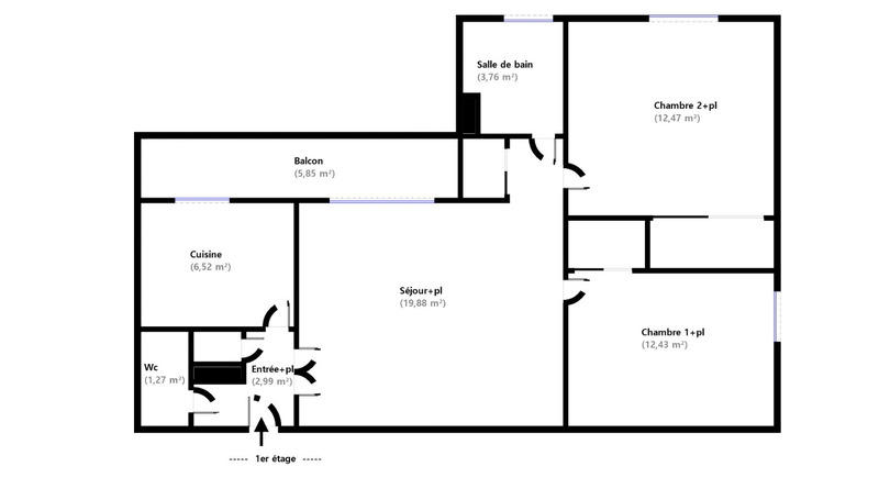 Appartement - 59 m² - 3 pièces