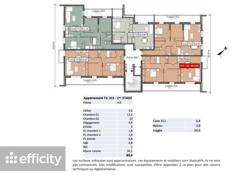Appartement - 80 m² - 3 pièces