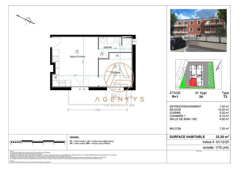 Appartement - 33 m² - 2 pièces
