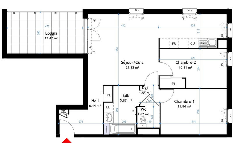 Appartement - 66 m² - 3 pièces