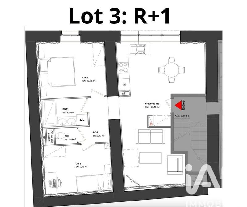 Appartement - 52 m² - 3 pièces