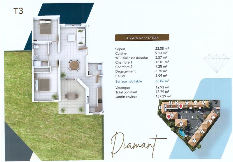 Appartement - 66 m² - 3 pièces