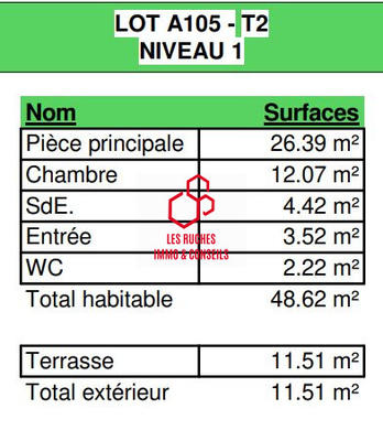 Appartement - 49 m² - 2 pièces