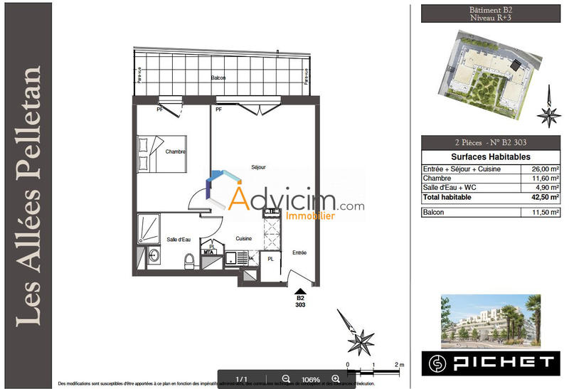 Appartement - 43 m² - 2 pièces