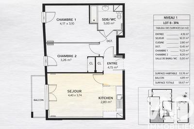 Appartement - 54 m² - 3 pièces