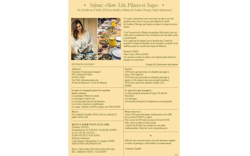 Séjour Slow-life, Pilates et Yoga