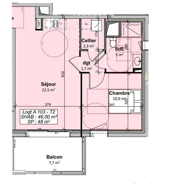 Appartement - 46 m² - 2 pièces