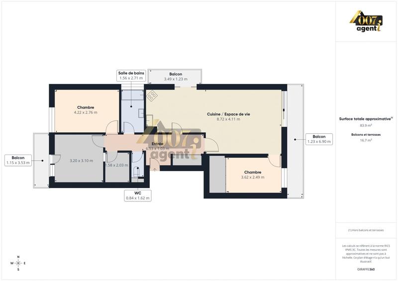 Appartement - 83 m² - 4 pièces