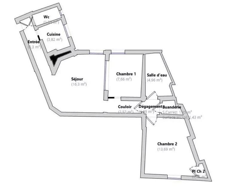 Appartement - 56 m² - 3 pièces