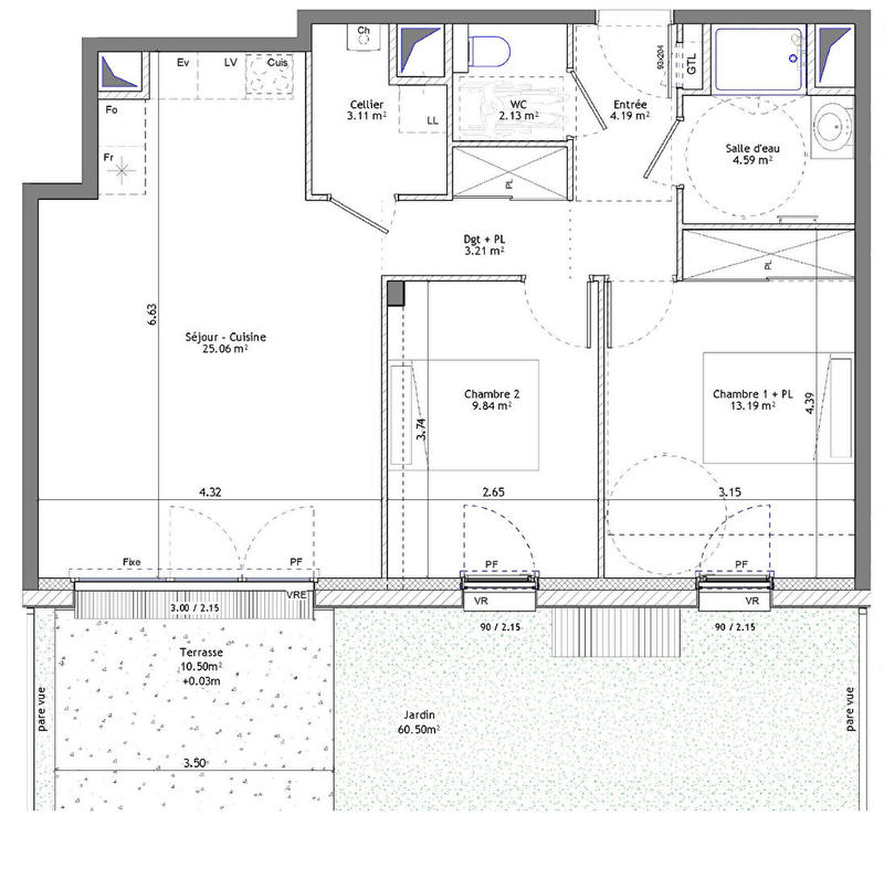 Appartement - 65 m² - 3 pièces