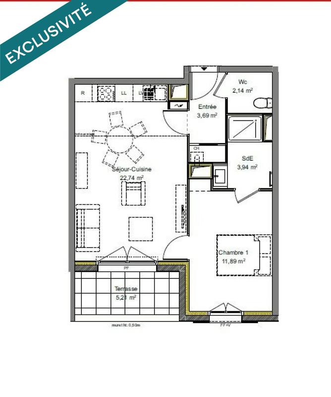 Appartement - 45 m² - 2 pièces