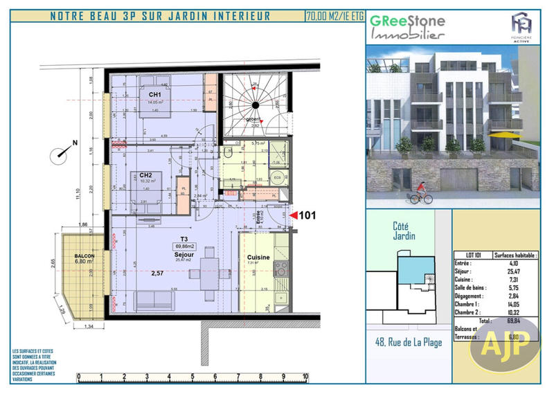Appartement - 70 m² - 3 pièces