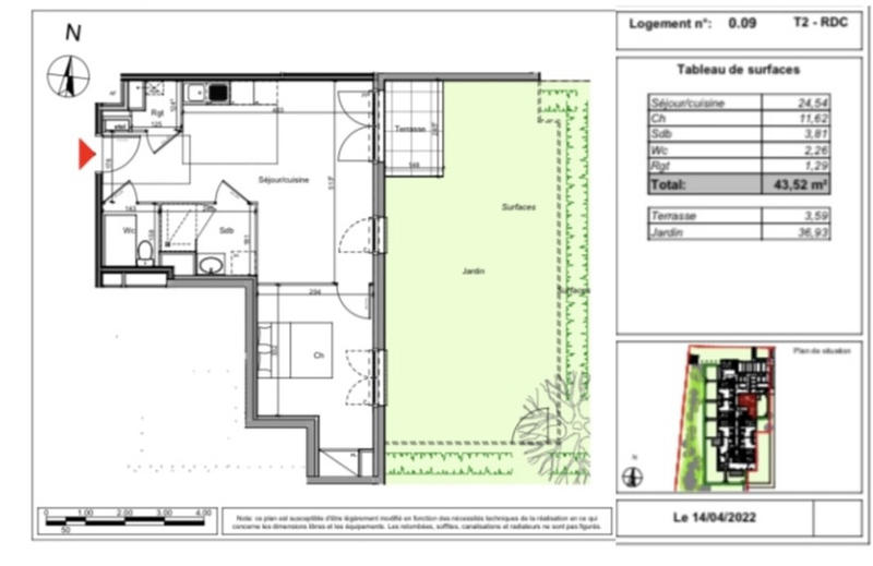 Appartement - 43 m² - 2 pièces