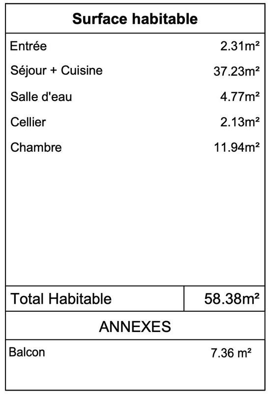 Appartement - 58 m² - 2 pièces
