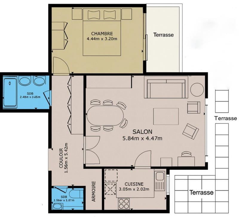 Appartement - 61 m² - 2 pièces