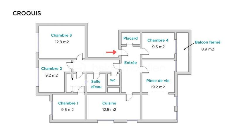 Appartement - 92 m² - 5 pièces