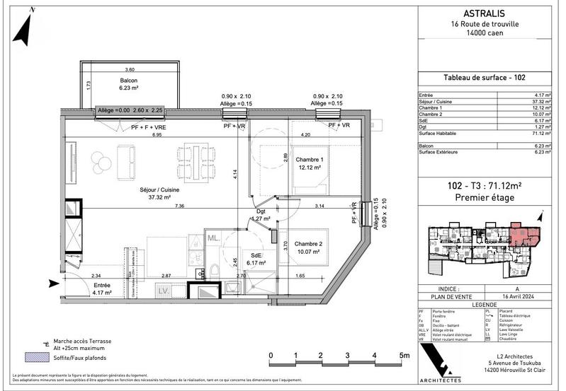 Appartement - 71 m² - 3 pièces