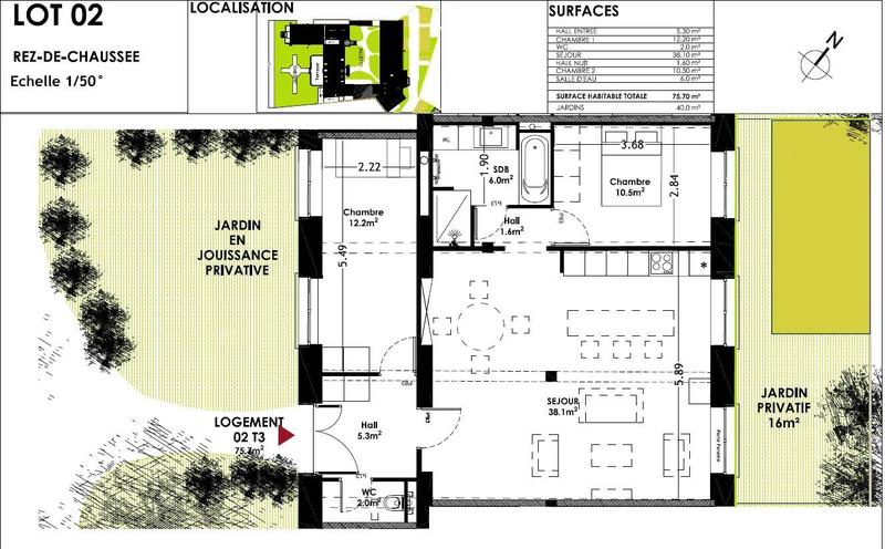 Appartement - 77 m² - 3 pièces