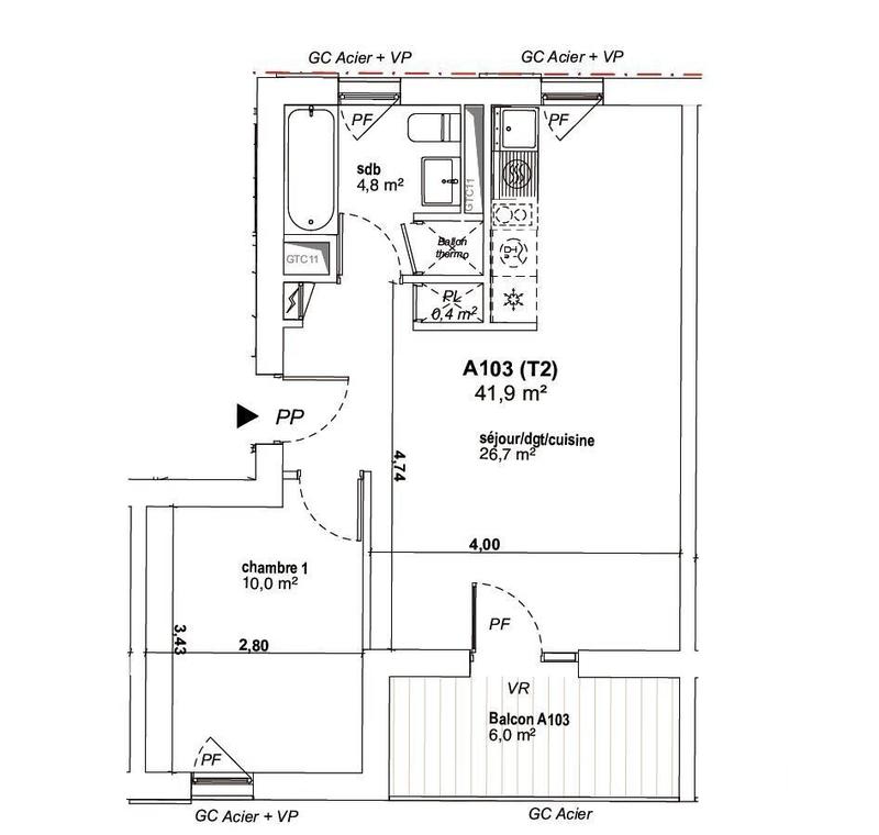 Appartement - 42 m² - 2 pièces