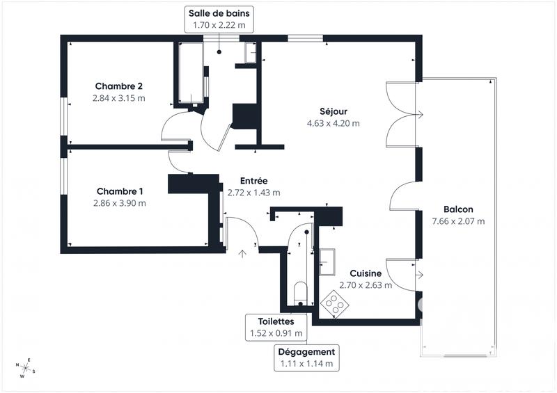 Appartement - 61 m² - 3 pièces