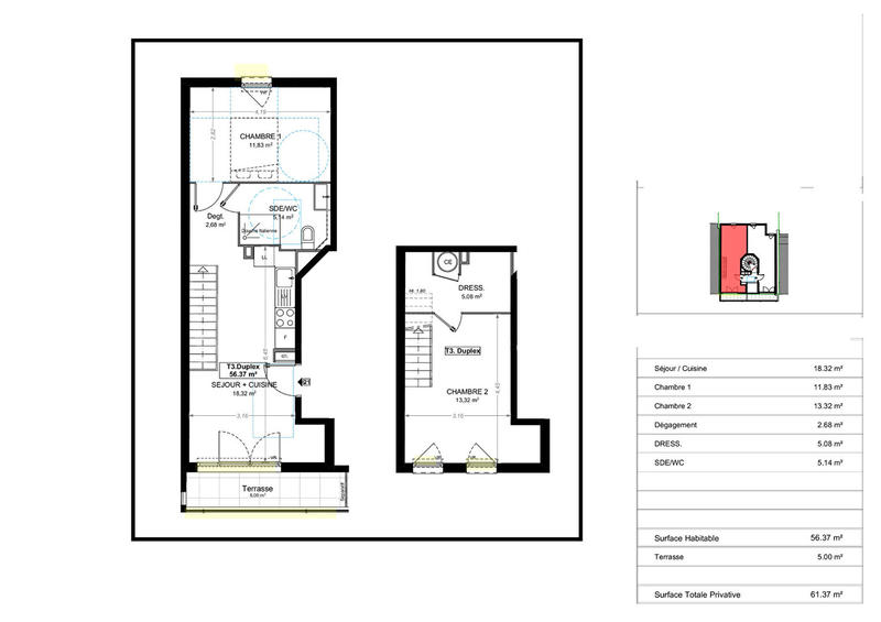 Appartement - 56 m² - 3 pièces