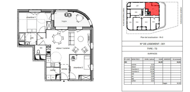 Appartement - 66 m² - 3 pièces