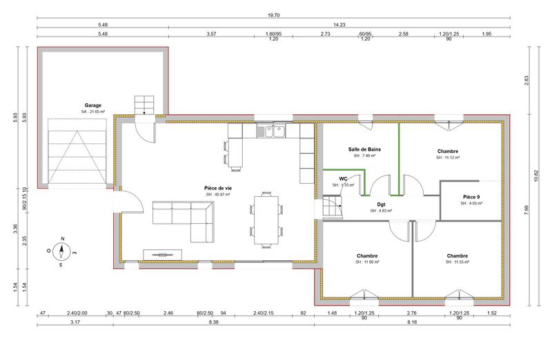 Maison - 98 m² - 4 pièces