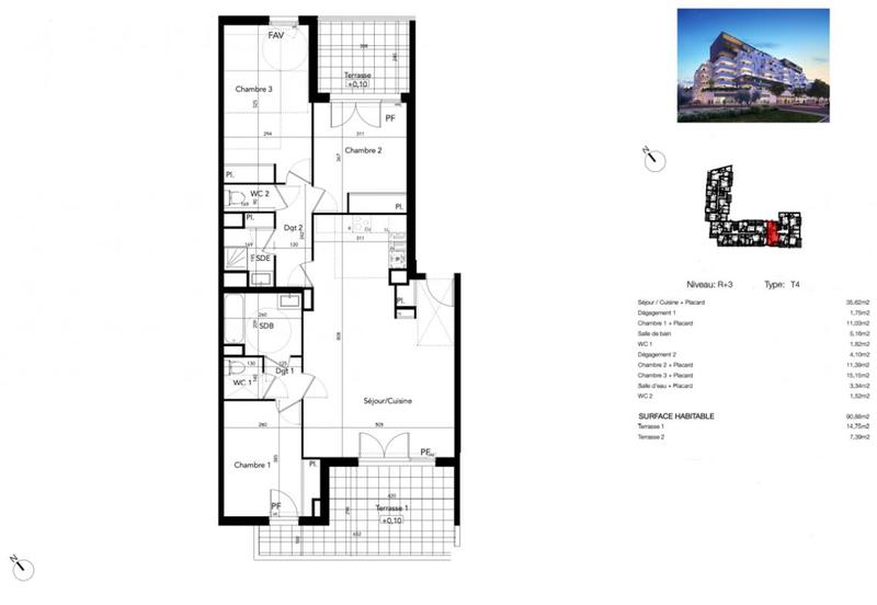 Appartement - 90 m² - 4 pièces