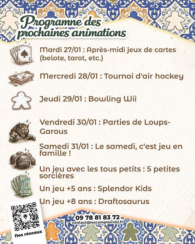 Prochaines animations au comptoir des jeux