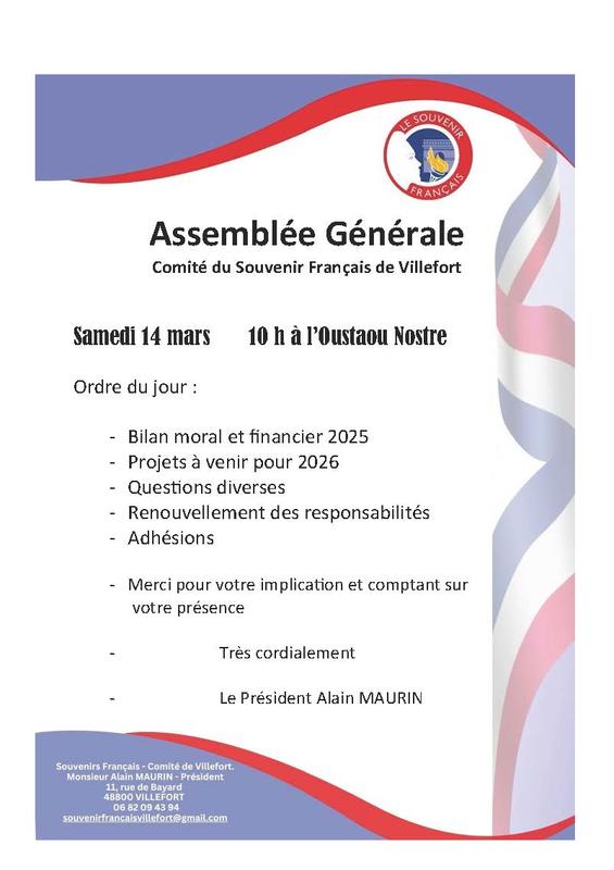 Assemblée Générale du Comité du Souvenir Français de Villefort