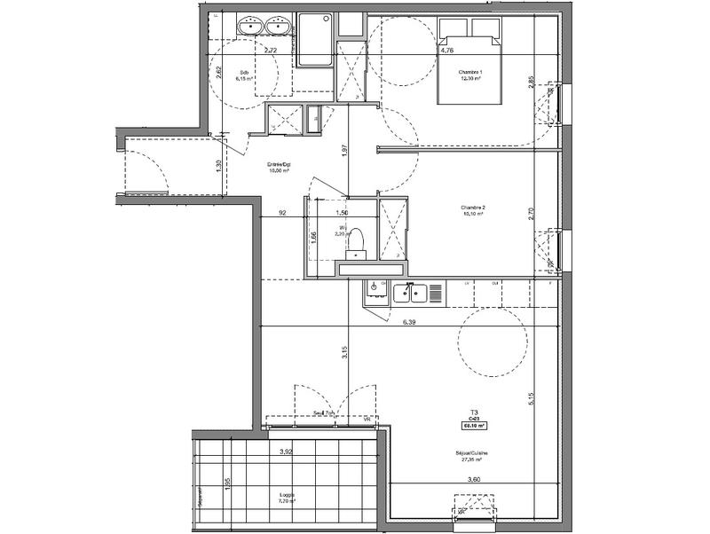 Appartement - 68 m² - 3 pièces