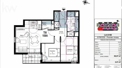 Appartement - 63 m² - 3 pièces