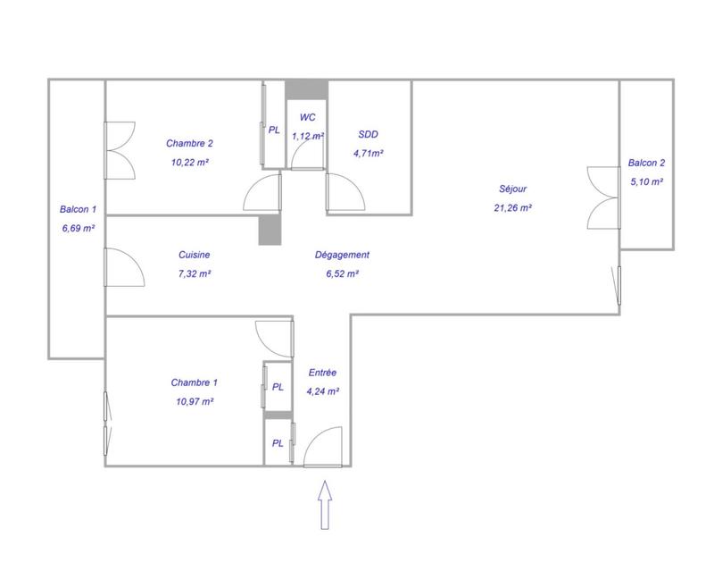 Appartement - 66 m² - 3 pièces