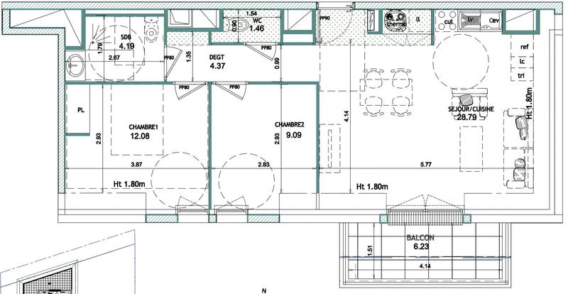 Appartement - 60 m² - 3 pièces