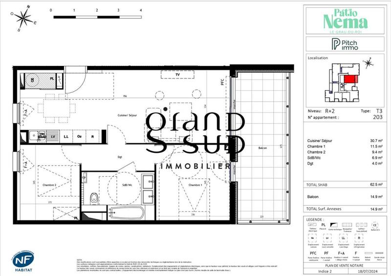 Appartement - 62 m² - 3 pièces