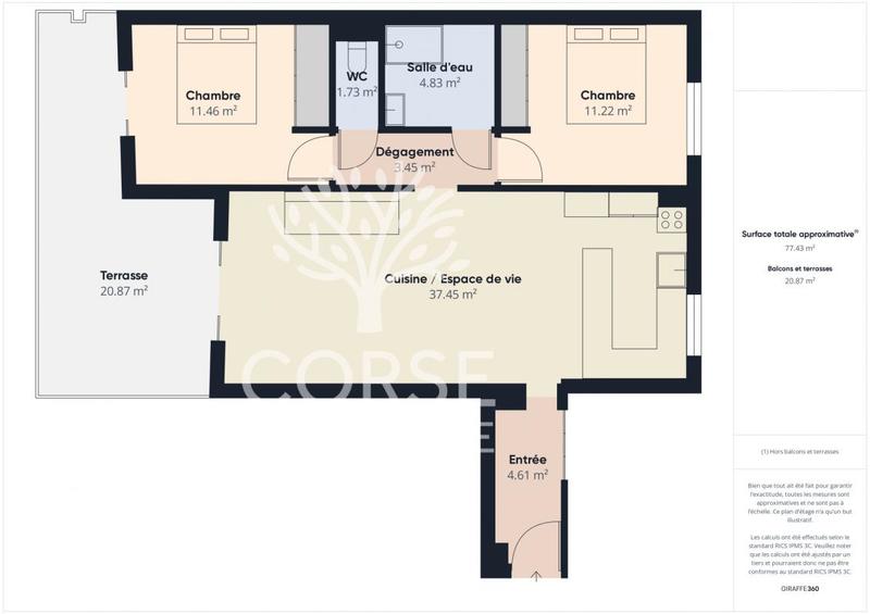 Appartement - 77 m² - 3 pièces