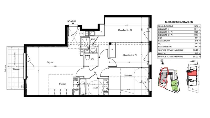 Appartement - 79 m² - 4 pièces