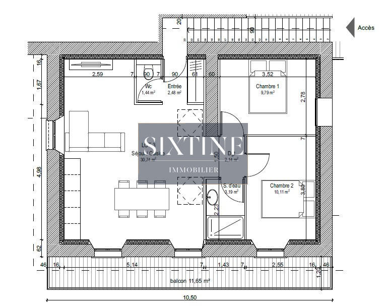 Appartement - 59 m² - 3 pièces