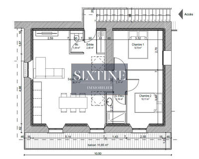 Appartement - 59 m² - 3 pièces