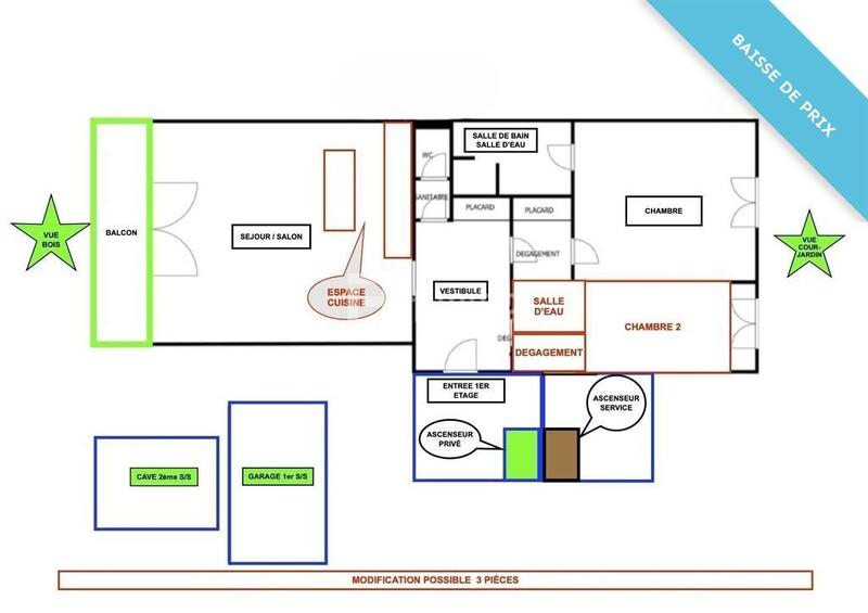 Appartement - 97 m² - 2 pièces