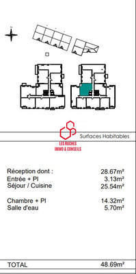 Appartement - 49 m² - 2 pièces