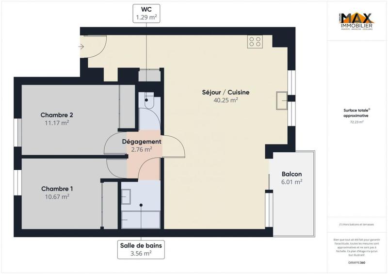 Appartement - 72 m² - 3 pièces