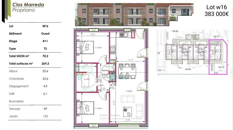 Appartement - 70 m² - 3 pièces