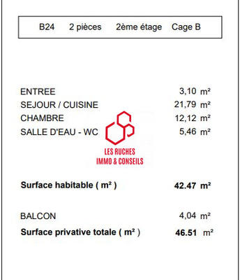 Appartement - 42 m² - 2 pièces