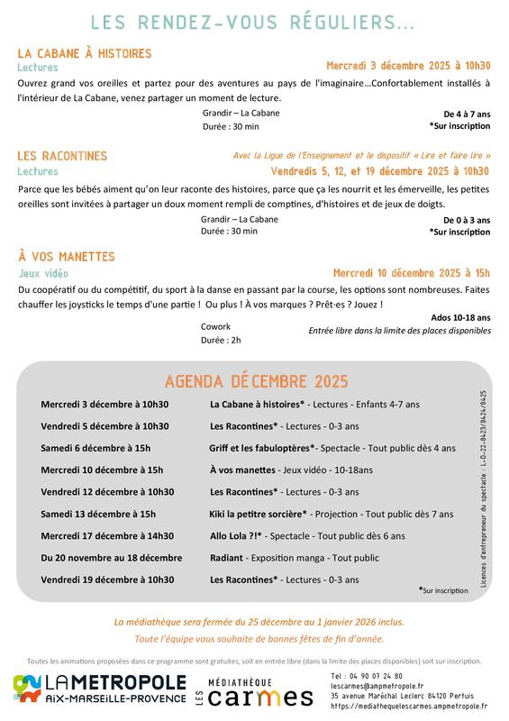 Programme médiathèque décembre
